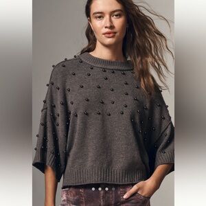Anthro The Goldie Long Sleeve Studded Crew Neck Sweater